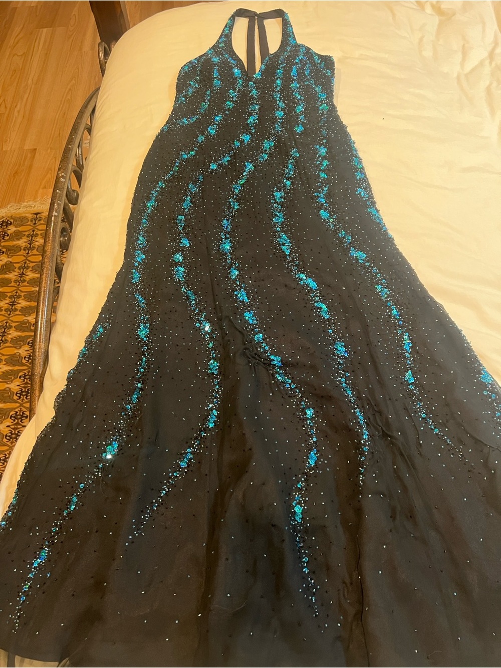 Tiffany Designs Halter Top Sheer Evening Dress 100% Silk Fully Sequined Sz 14 - Picture 2 of 14